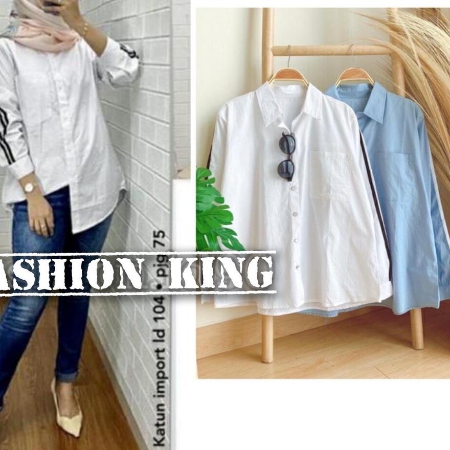 TUNIK WANITA & KEMEJA WANITA LIST TANGAN WARNA POLOS BIRU DAN PUTIH LENGAN PANJANG BAHAN KATUN IMPOR