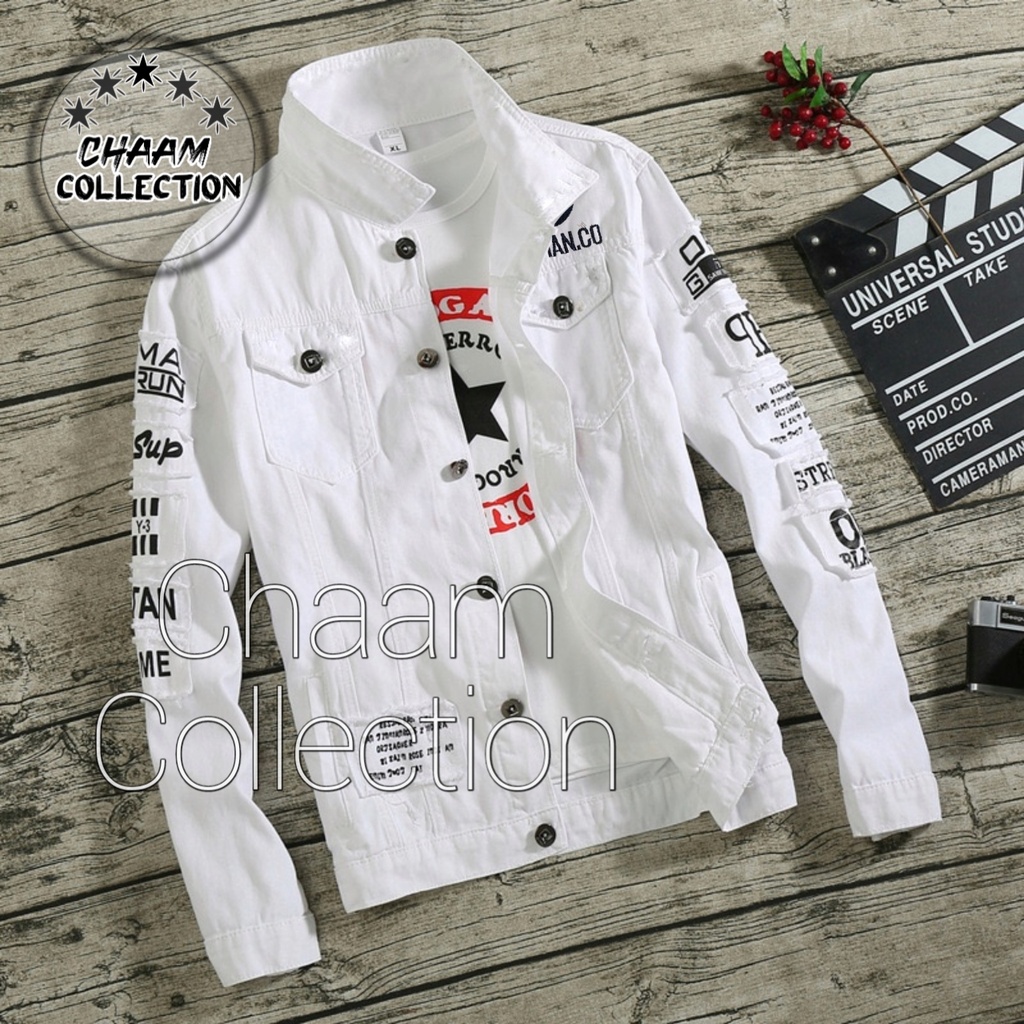 Jaket Jeans Warna Putih| Jacket Denim Korean Style Motif FULL BORDIR|Jaket Denim New Fashion|Jaket Pria WHITE