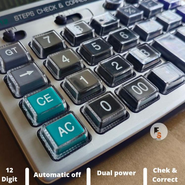 

Grosiran Murah Kalkulator Calculator Dekstop Meja Dagang 12 Digit Tombol Transparan Mika Awet Bagus Layar Terang Angka Besar Fitur Chek Ulang !!!