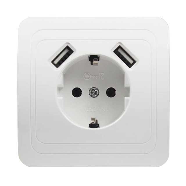 Stop Kontak Dinding USB Soket Listrik Square Wall Socket - B001 - White