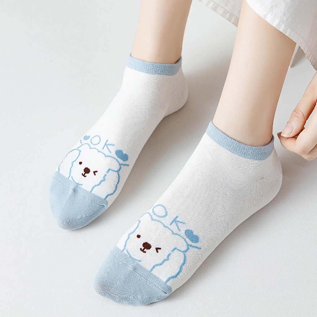 FASHION FAIR - D2032 Kaos Kaki Wanita Motif Beruang Biru Muda K5703 / Kaos Kaki Pendek Fashion Korea / Kaos Kaki Semata Kaki Blue Bear