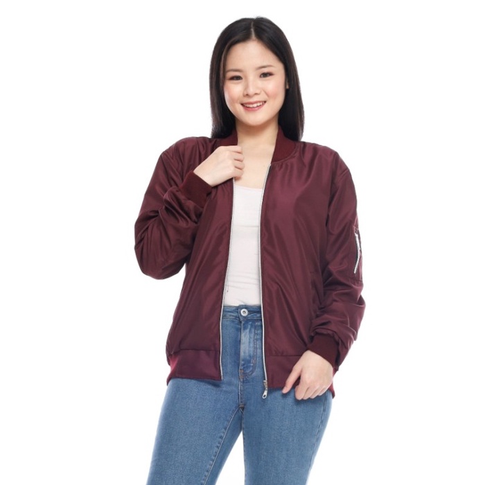 Jaket Bomber Wanita Polos Jaket Wanita Berkualitas Murah Warna Pink - Marun, XL Termurah L9V6