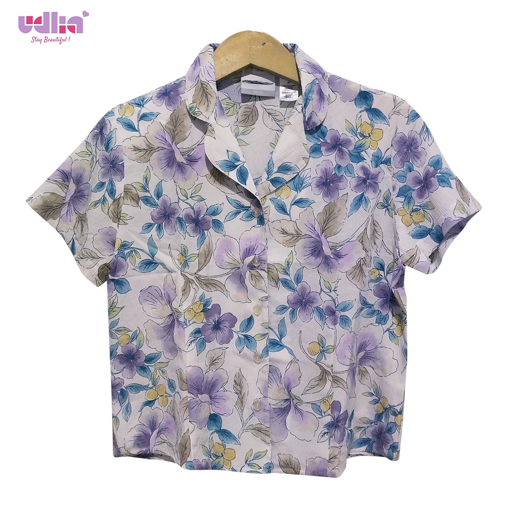 Udlia Atasan Wanita Blouse Kemeja Wanita Lengan Pendek Purple XS-XXXXXXL