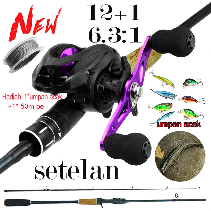 Joran Pancing Set 1.65 1.8M Portable Fishing Rod M Power Air Tawar Memancing Reel 13 + 1BB Casting Reel 6.3: 1 Fishing Set Fishing Carbon Fiber Max Drag 10kg Joran Pancing Bahan Karbon Batang Tunggal 2 Segments Tangguh Dan Elastis Pancing BC Reel