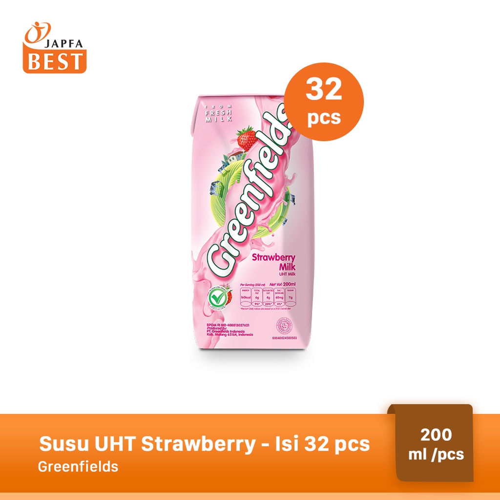 Susu Greenfields UHT Strawberry 200 ml - Isi 32 pcs