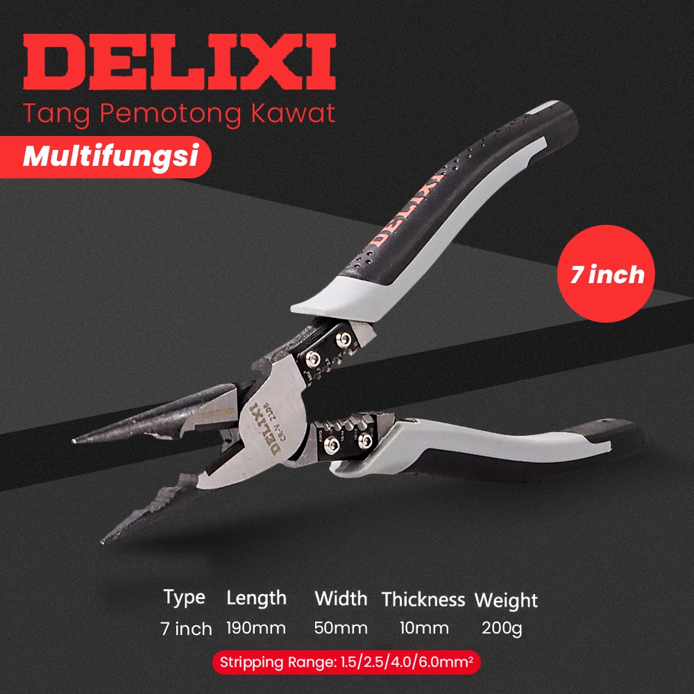 DELIXI Tang Pemotong Kawat CRV Multifungsi Needle Plier 7 inch - 2106 - Gray