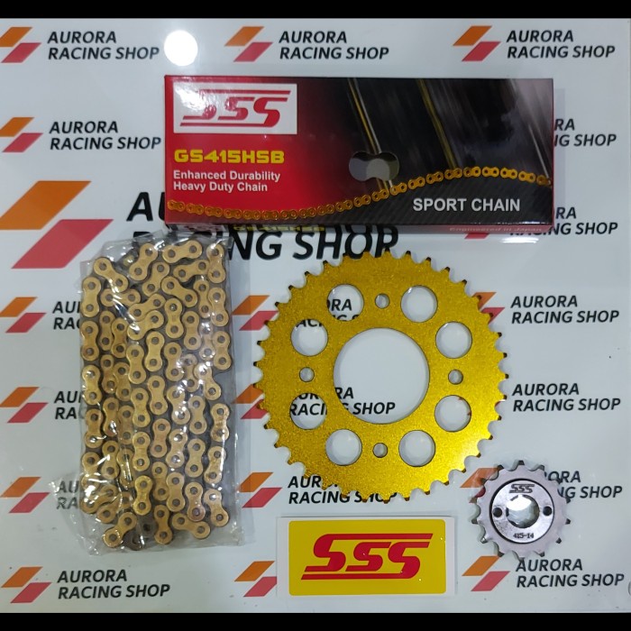 Gear Set Sss Gold Cbr 150 R / Sonic 150 R & Rantai Sss 415 Hsb Gold #Original