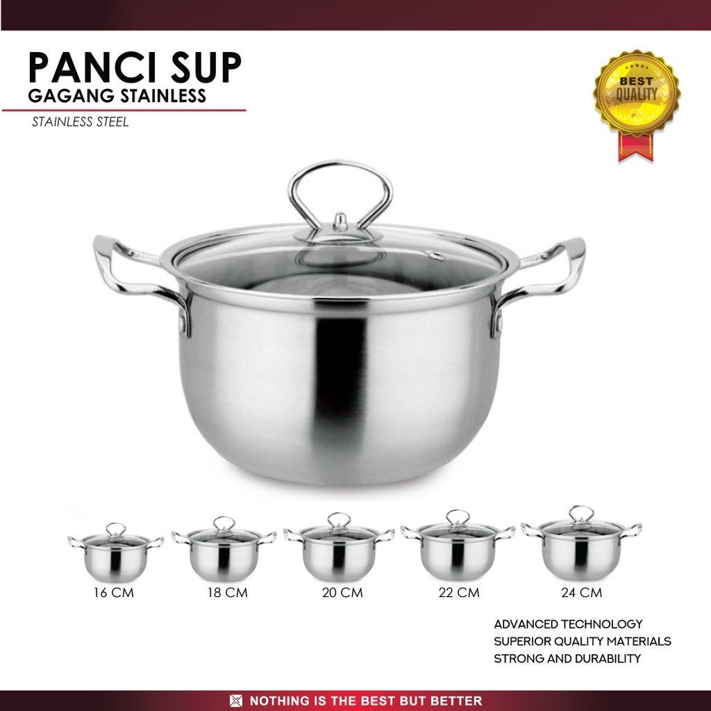 ST-YYS 22CM-SUP PANCI MIE SUSU SAYUR SOUP SOTO STAINLES DENGAN TUTUP KACA