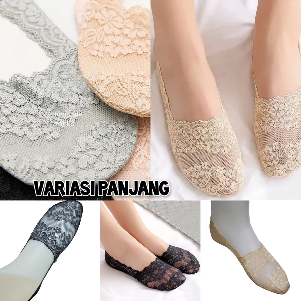 Kaos Kaki Tapak Renda Premium / Invisible Socks Premium Lace Kaos Kaki Wanita Ice Silk Tipis Boat Sock Invisible Fashion Low Cut Kaos Kaki Balet Anti Slip Seamless