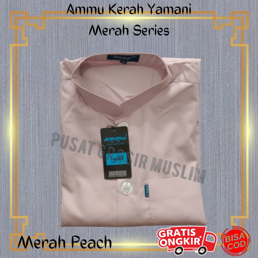 Baju Koko Ammu Dewasa Kerah Yamani / Kerah Pendek Merah Peach Termurah !!!