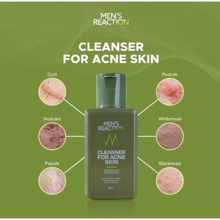 Sabun Muka Menyembuhkan Mencegah Membersihkan mengurangi Meredakan jerawat kemerahan Iritasi Minyak belebih Kototan Noda Pori Pori Kulit Wajah MENS REACTION Cleanser for Acne Skin Melembabkan Menyegarkan Kulit Wajah Skincare pria Ampuh Original BPOM