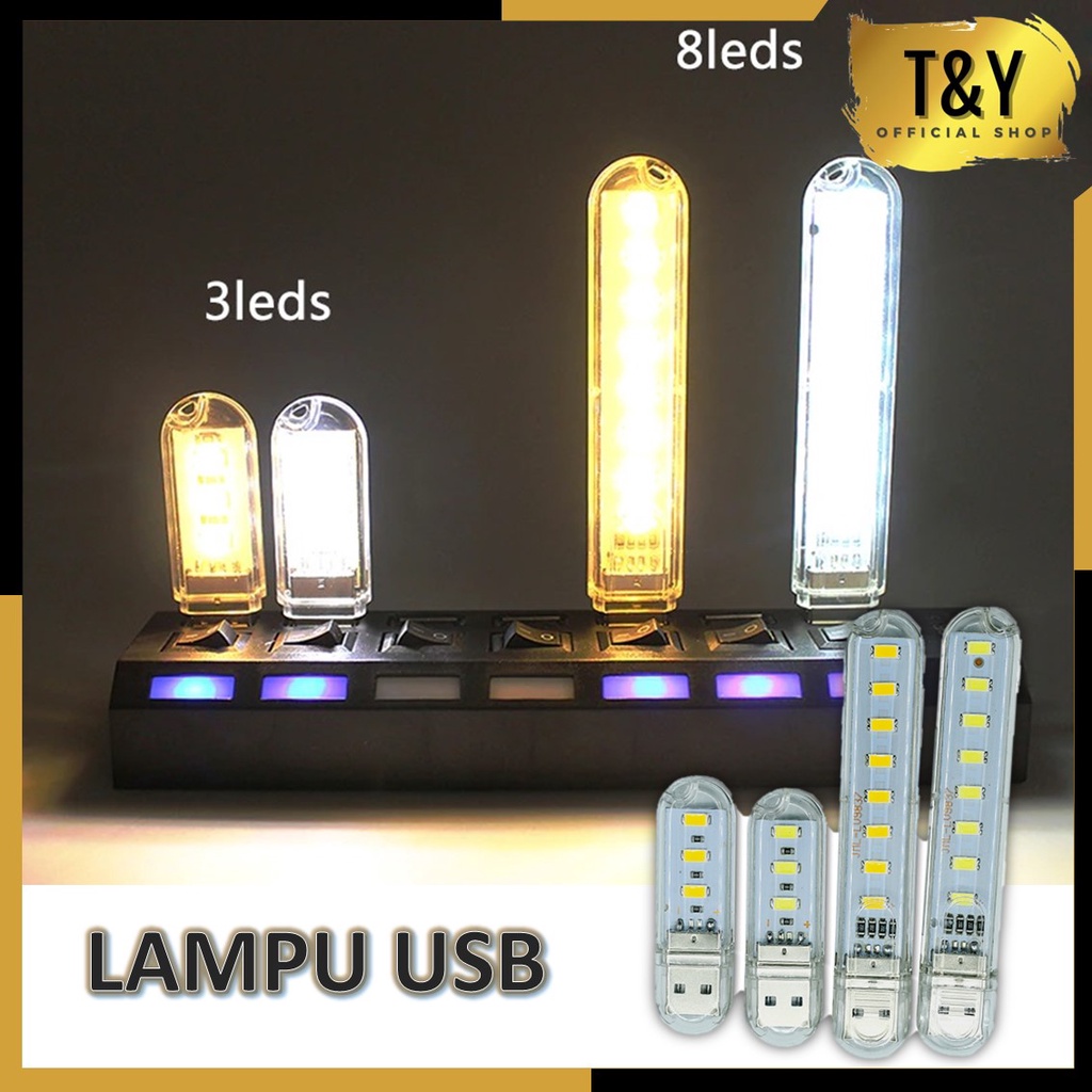 T&amp;Y Lampu USB Lampu LED USB Mini 3 Mata Transparan  Lampu USB 8 Led Model Cool White  Lampu Emergency  Mini Lampu Kamar USB