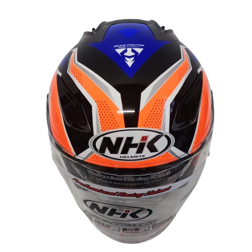 HELM NHK R1 SUBJECT BLACK OREN BLUE HALF FACE NHK R1 DOUBLE VISOR