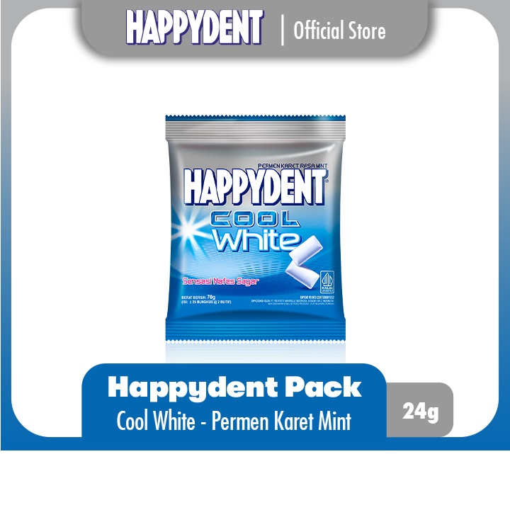 

Happydent Cool White Pouch 70g - Permen Karet Rasa Mint