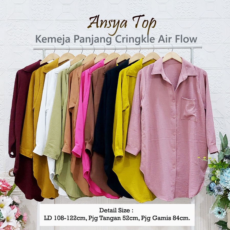 CARLINA PREMIUM KEMEJA CRINGKLE AIR FLOW ANSYA TOP WANITA PANJANG