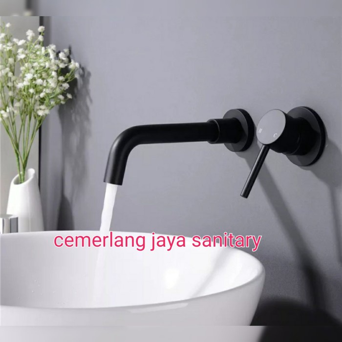 Terlaris Kran Wastafel Tembok Black Panas Dingin Wastafel Dinding