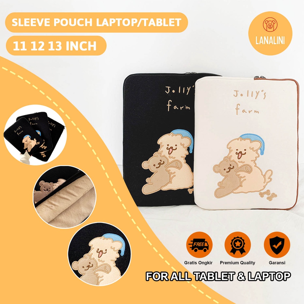 Sleeve Pouch Sarung Tas Bag Case Ipad Tab Tablet Macbook Air Pro Laptop Asus Acer Lenovo HP Huawei 11 12 13 14 15 inch Motif Gambar Puppy Anjing Warna Putih Lucu Cute Murah Korean Model