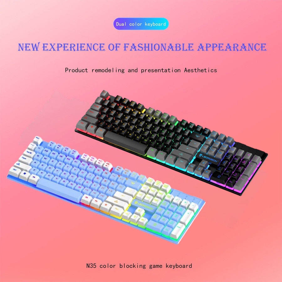 LEORQEON Gaming Keyboard RGB Backlight Mechanical Feel Waterproof - N35