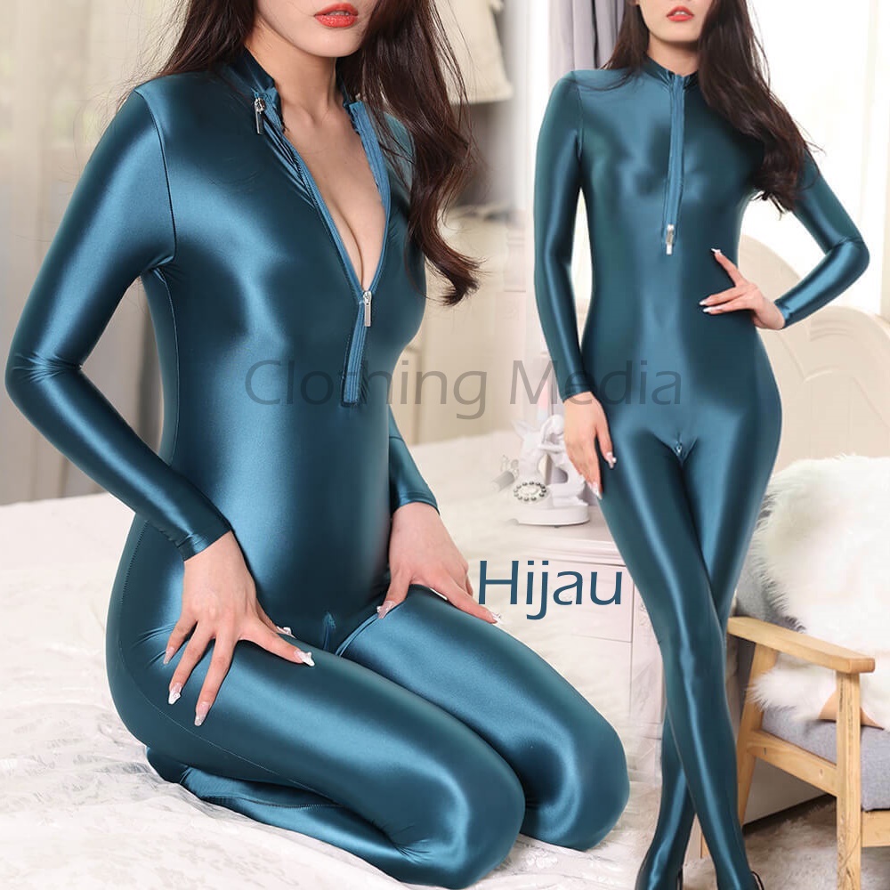 Bodysuit Full Menutup Kaki Warna Satin Silky Premium Catsuit Glossy Halus