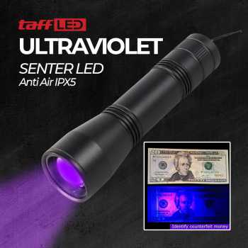 Senter LED Ultraviolet Pendeteksi Ung Asli atau Palsu Light with Zoomable Head / Lampu Senter UV Alat Tes Test Deteksi Cek Uang Duit Palsu Sidik Jari Ktp Dokumen BPKB SIM Noda Forensik eksploitasi Tambang Senter Ultraviolet Multifungsi Waterproof Anti Air