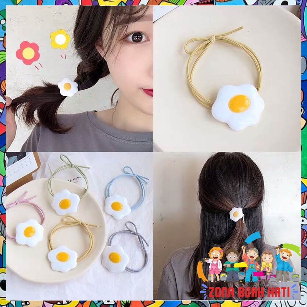 ZBH Ikat Rambut Wanita Elastis 5 IN 1 Motif Telur Kunciran Rambut Fashion Korea Karet Rambut 5IN1 Aksesoris Wanita Gelang Karet Anak Perempuan Murah Import