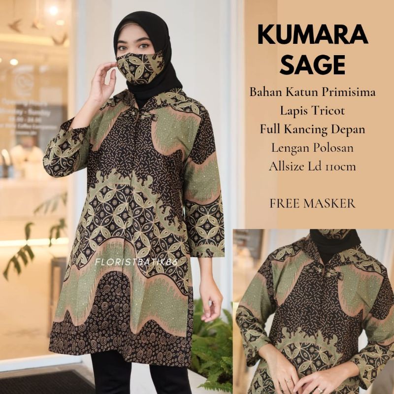 KUMARA SAGE DRESS - Batik Kerja Wanita Atasan Tunik Blouse Blus Lapis Tricot Seragam Modern Kantor  