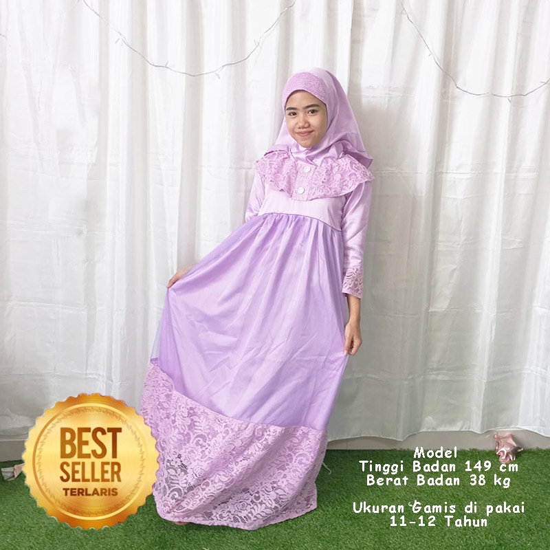 Gamis Anak Perempuan Umur 11 12 Tahun Baju Muslim Warna Lilac Ungu Muda Trending 2023 Terlaris Dress Gaun Balita 4 5 Tahun KA130