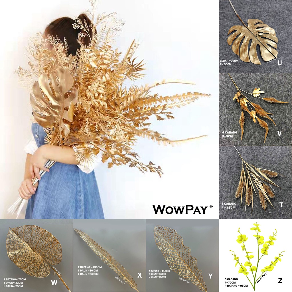 Daun Ginkgo Palm Anggrek Eucalyptus Berry Orchird Kipas Emas Bulu Merak Pakis Dekorasi Hiasan Hamper