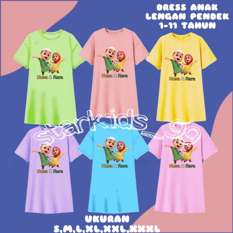 DASTER ANAK PEREMPUAN LENGAN PENDEK 1-11TAHUN UK.S.M.L.XL.XXL.3XL NUSA DAN RARA//DASTER SANTAI ANAK KEKINIAN