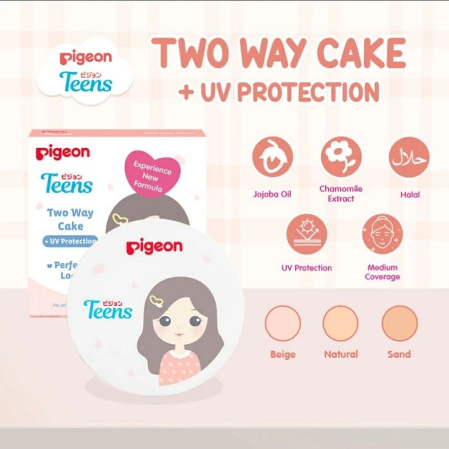 PIGEON Teens Compact Powder +UV Protection 14gr | Two Way Cake | Face Powder | Bedak Padat Remaja 14gr | Bedak Padat Cerah Original BPOM