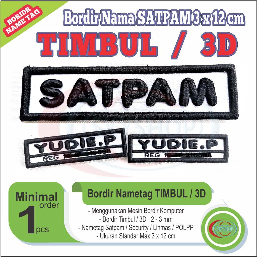 

Bordir Komputer Custom Timbul 3D Nama Dada Name Tag Satpam Security