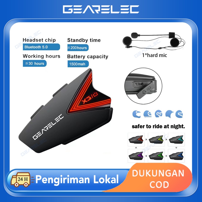 GEARELEC X3 Bluetooth 5.0 Helm Sepeda Motor Headset IP65 Tahan Air Earphone Nirkabel Mendukung Panggilan Hands Free Musik Pembatalan Kebisingan Aktif