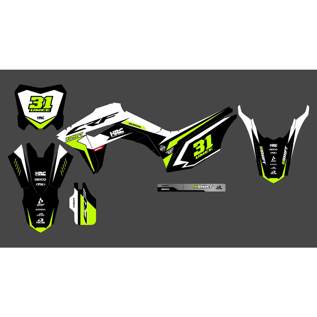 DECAL STICKER CRF 150L HITAM PUTIH HIJAU STABILO SUPERMOTO