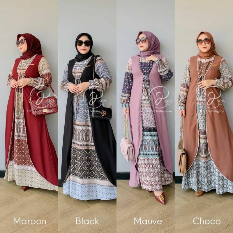 DYN Elviana Dress Lebaran Gamis Kondangan Prada Crape Kekinian