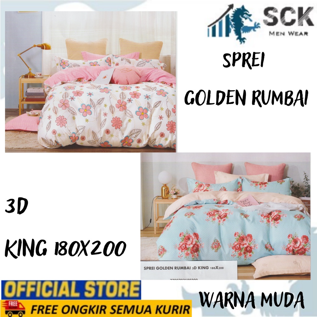 SPREI PLAT GOLDEN 180 x 200 B2 / G2 T 20 cm Bantal 2 Guling 2 Motif Polos Bunga Salur Bahan Microfiber King Silver 3D (5in1) B2 20 cm - sckmenwear GROSIR