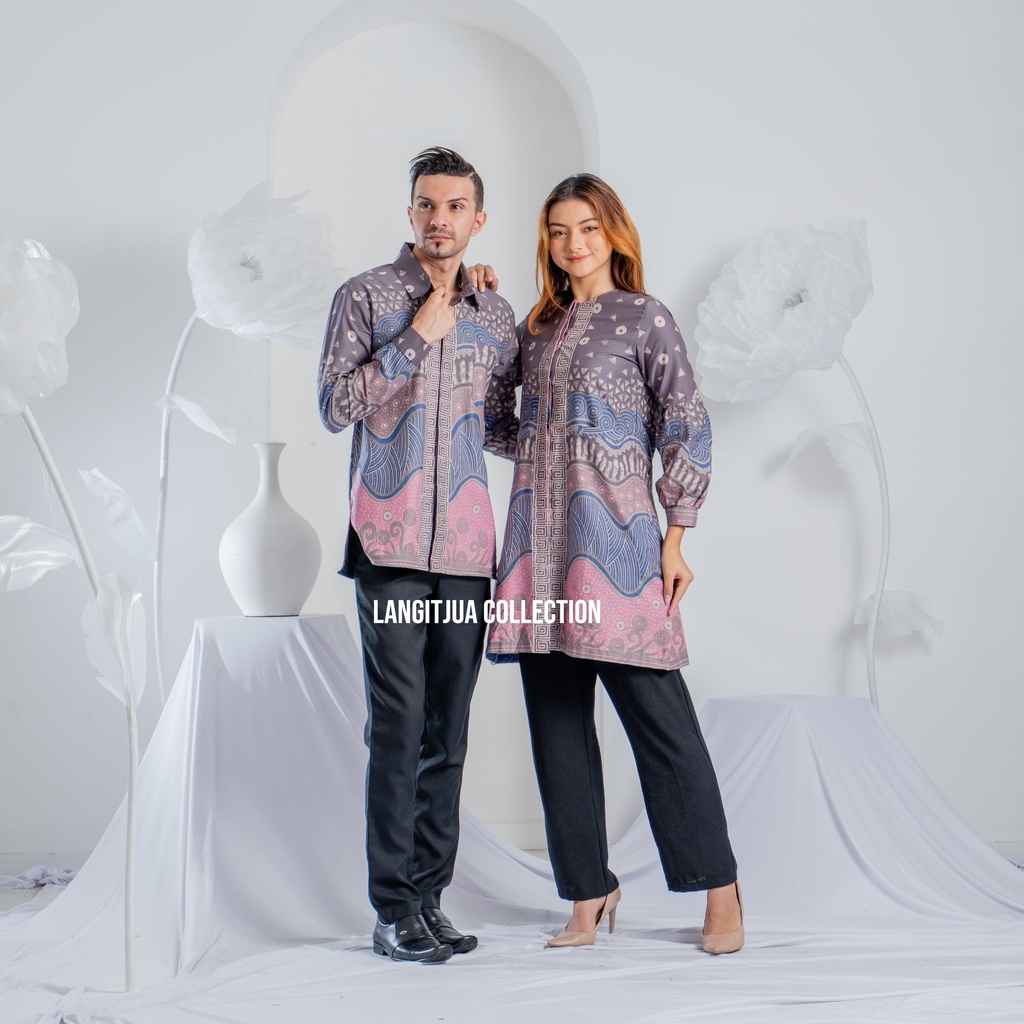 Couple Baju Batik Sarimbit Motif Abstrak Ombak