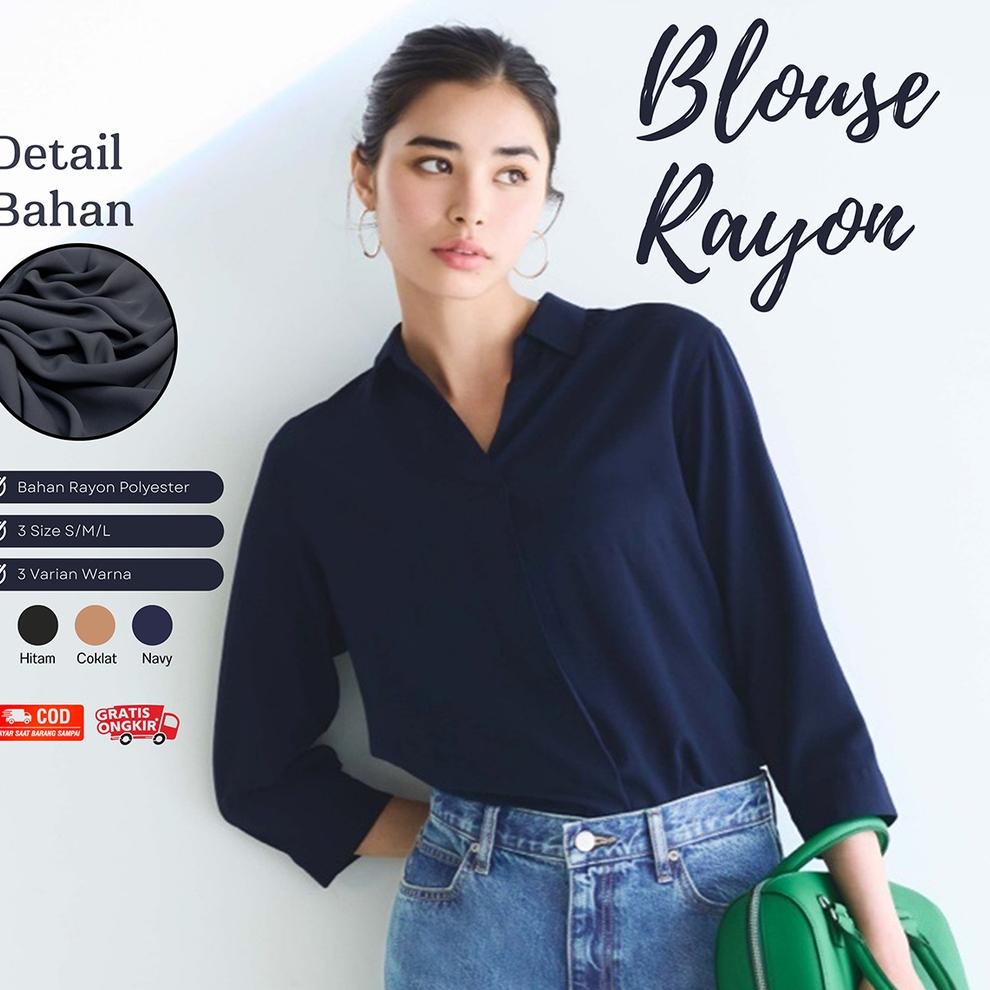 [ART. 9195 Blouse Rayon V Neck Lengan Panjang Wanita Korean Style Blus Kemeja Atasan Wanita Long Sle