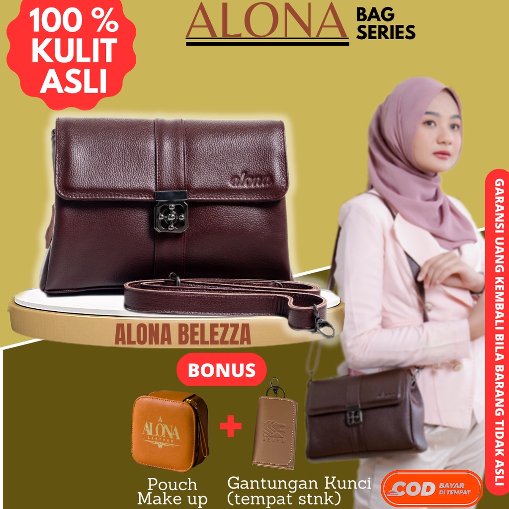 Alona Slempang Tas Selempang Kulit Asli Wanita Cewek Original Model Terbaru Kekinian Import Branded 