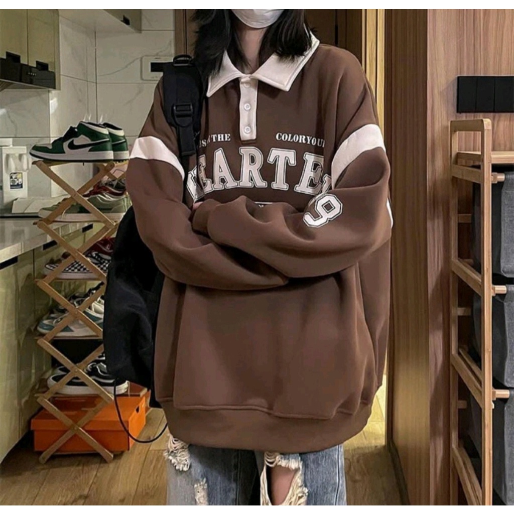 HEARTEN COLAR SWEATER PRIA WANITA MODEL KERAH ATASAN KOREAN FASHION OOTD KASUAL