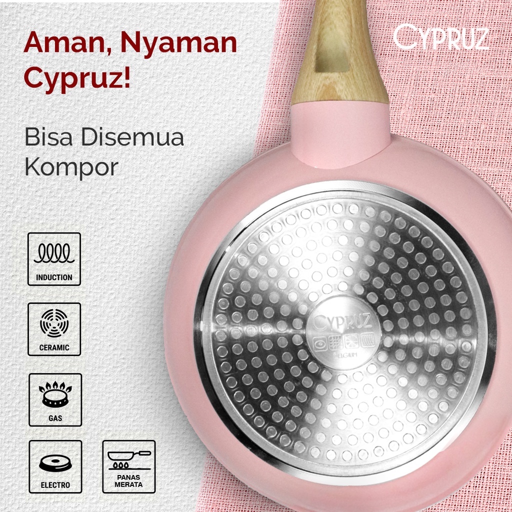 Cypruz Pink Ceramic Fry Pan / Wajan Penggorengan Anti Lengket