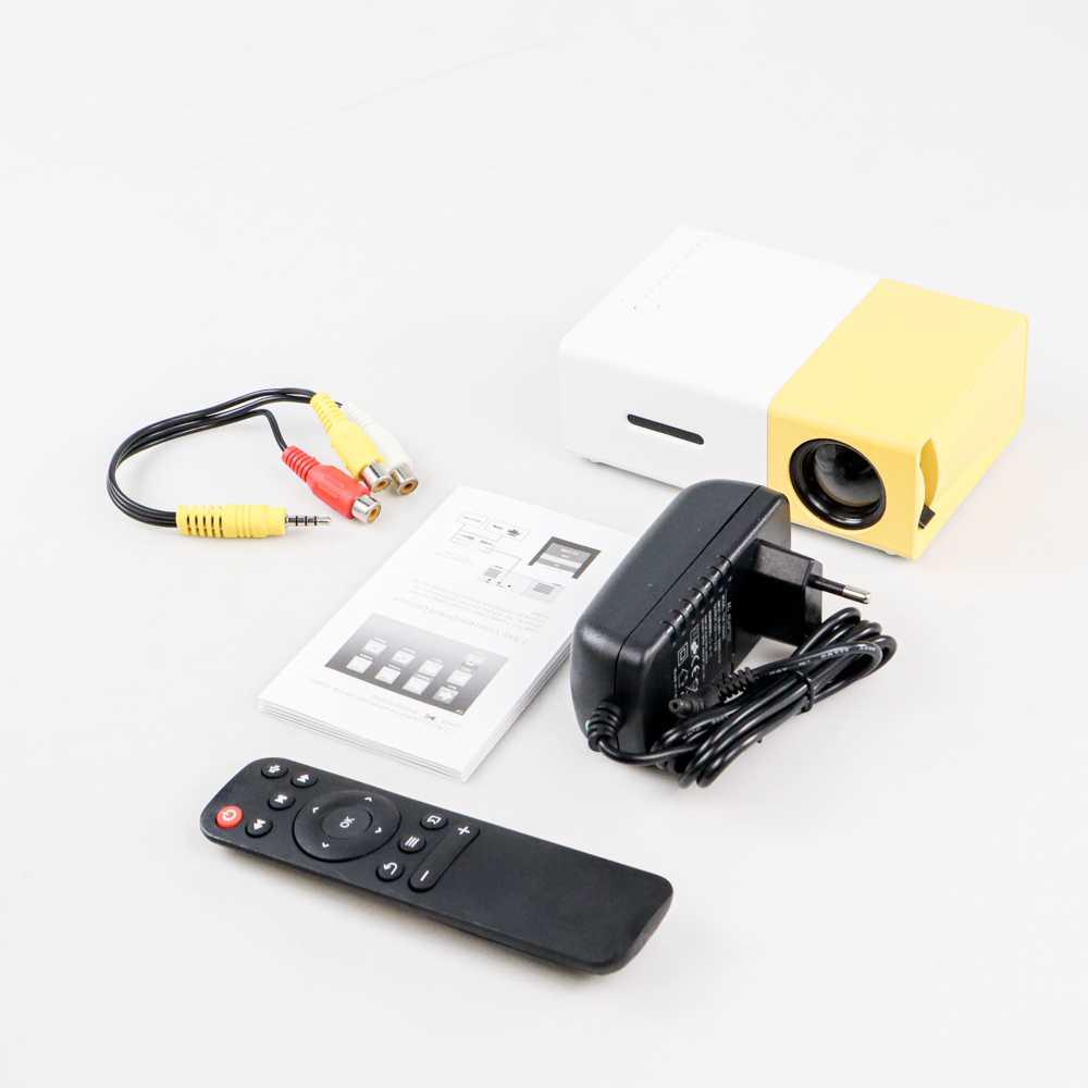 Mini Portable LED Projector Full HD with TF HDMI AV USB Port - YG-300 - White with Yellow Side