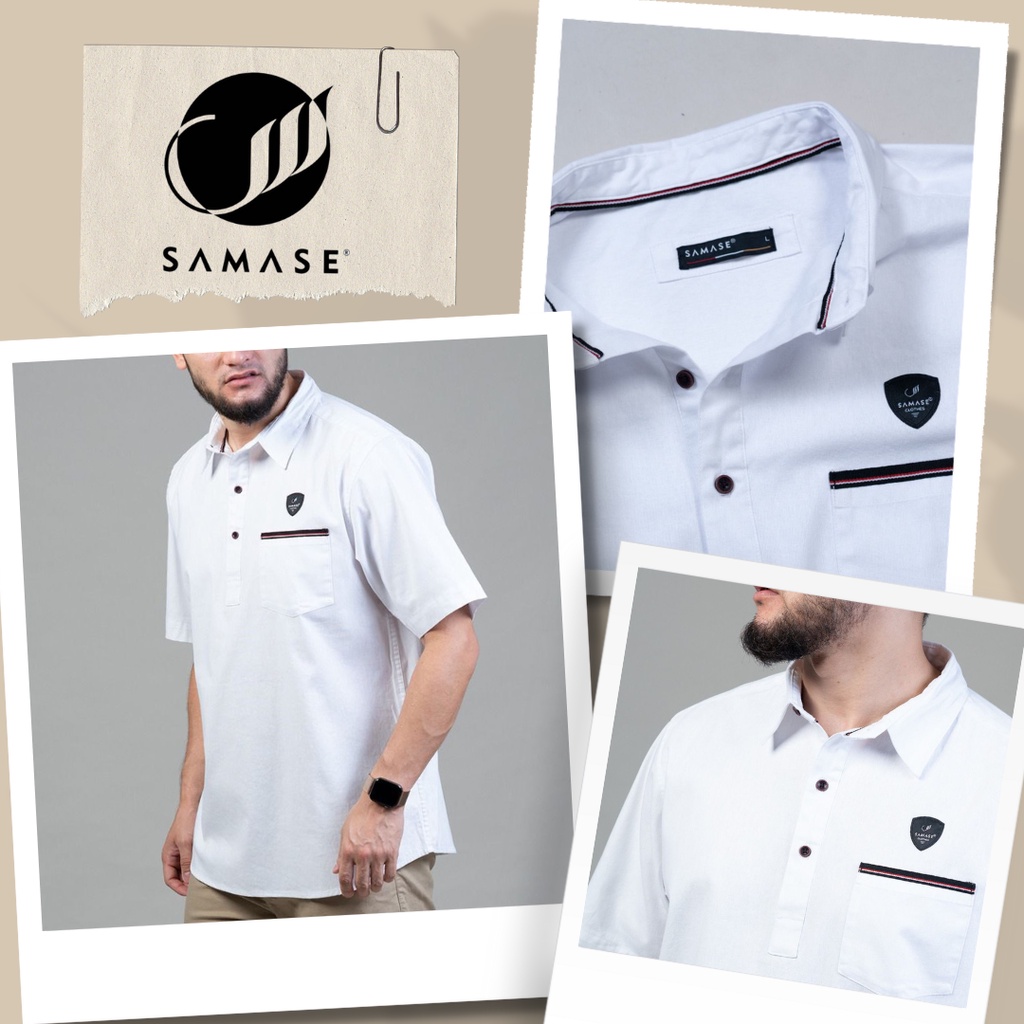 Baju Koko Pria Premium Kemko Lengan Pendek Putih SAMASE Short Sleeve Kemko G003