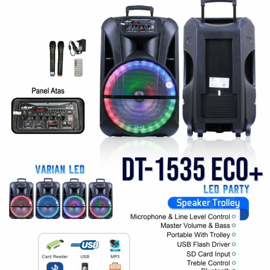 Speaker Trolley DAT DT 1535 15 Inch DT-1535 ECO+ Portable Speaker USB