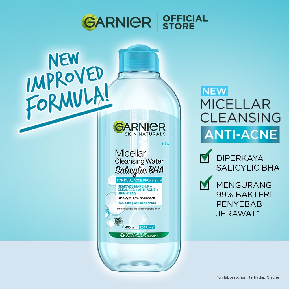 Garnier Micellar Water 125 ml Skincare Pembersih Wajah &amp; Makeup Kulit Berminyak All skin type Oily - BPOM - garnier pink- garnier biru - garnier kuning vit c - BPOM