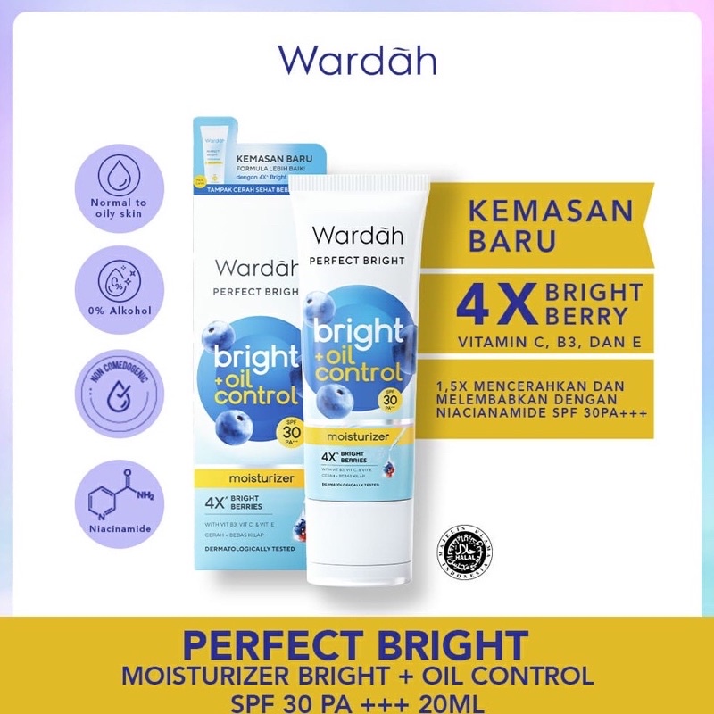 Wardah Perfect Bright Moist Bright+Oil control spf 30 pa+++ 20 ml( kemasan baru)