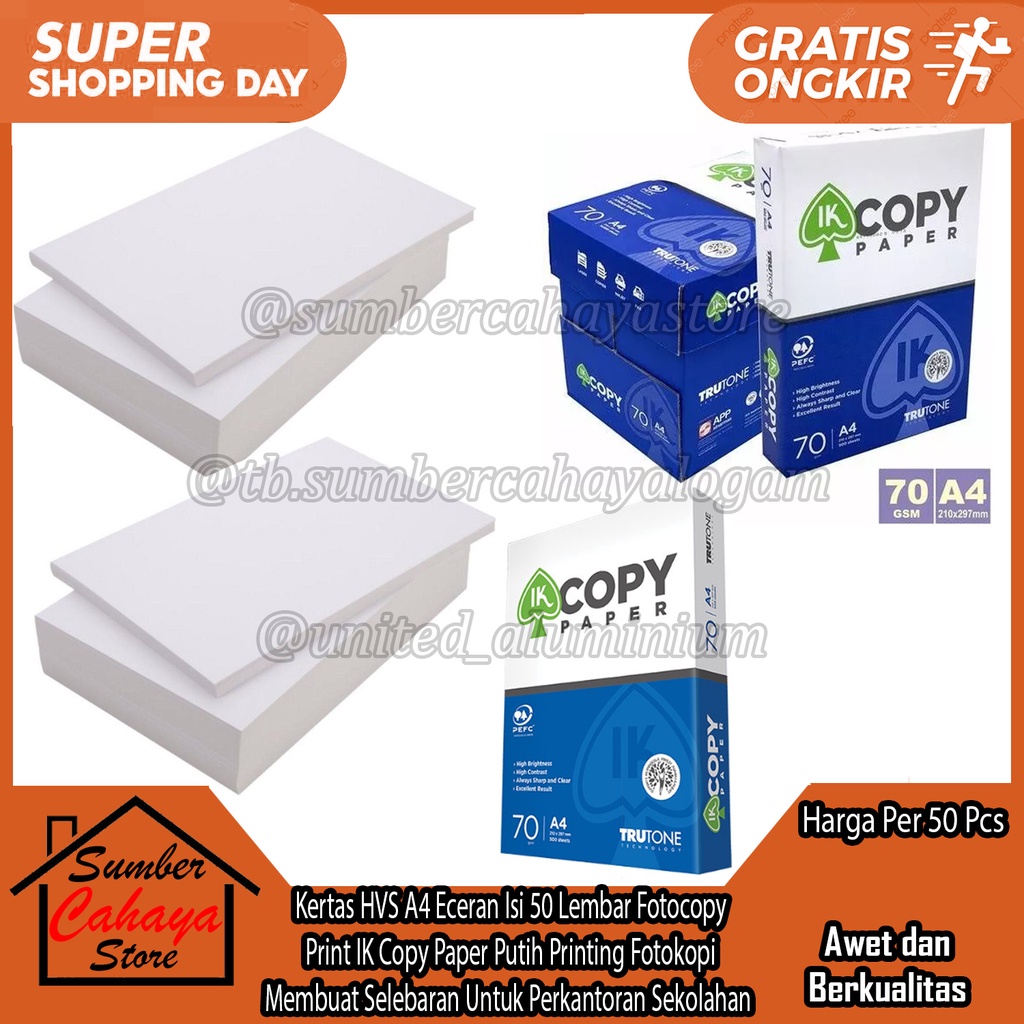 

Kertas HVS A4 70 Gram Gr Eceran Isi 50 Lembar Lmbar Printing Fotokopi Fotocopy Print IK Copy Paper Putih Membuat Selebaran Untuk Perkantoran Sekolahan Perint Fotocopi