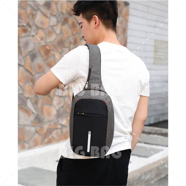 RTM - Tas Selempang Pria / Wanita Anti Theft Casual With USB  Anti Maling Slingbag - Dark Grey Chest Bag Tas Messenger Tas Slempang Crossbody Man Tas Waist Bag