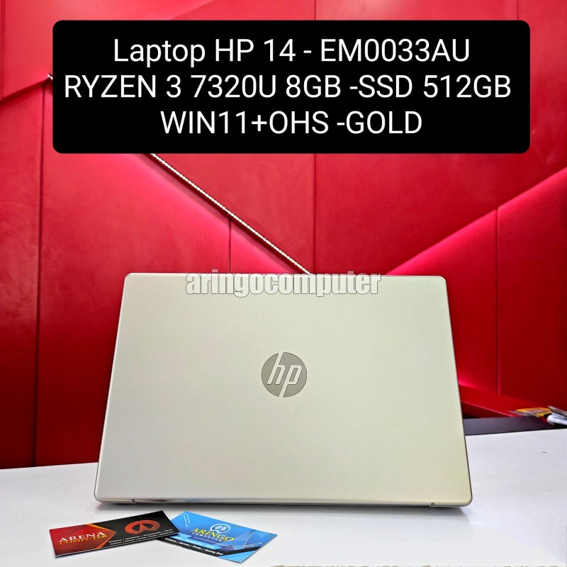 Laptop HP 14-EM0033AU RYZEN 3 7320U 8GB -SSD 512GB -WIN11+OHS -GOLD