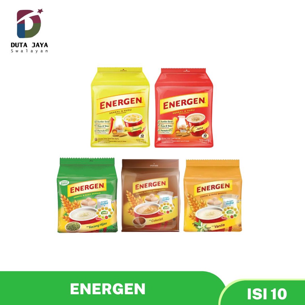 Energen Sereal Susu Vanilaa, Cokelat, Kacang Hijau, Jahe, Jagung Isi 10 Pcs