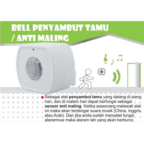 Bell Sensor Gerak Motion Detector Door Bell Penyambut Tamu Alarm Anti Maling Bell Otomatis Bel Rumah